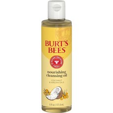 Burt's Bees 코코넛 및 아르간 오일이 함유된 영양 클렌징 오일 일반 피부부터 건조한 피부용 페이스 대학 신학기 기숙사 필수품 천연 피부 관리 177.4ml(6온스, 177.4ml, 1