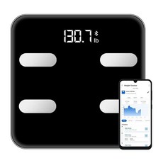 NextLevel Fit 체중을 위한 스마트 체중계 BMI 체지방 및 근육량이 있는 디지털 욕실 체중계 블루투스 체성분 분석기 앱 동기화 건강 피트니스 저울 - 블랙