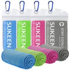 Sukeen [쿨링 타월 4팩(101.6cm x 30.5cm(40인치 x 12인치)) 아이스 타월 부드럽고 통기성이 좋은 쌀쌀한 타월 요가 스포츠 달리기 체육관 운, 핑크/그린/블루/다크 그레이