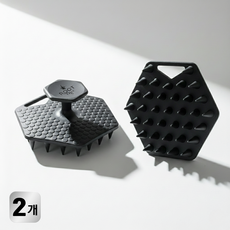 루트케어 실리콘 일체형 샴푸 브러쉬, 2개, 블랙