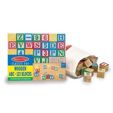 Melissa & Doug 디럭스 나무 ABC/123 2.5cm(1인치) 블록 세트 보관 파우치 포함 (50개 색상은 다를 수 있음)