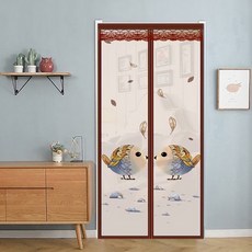 HAOWO 磁吸防蚊門簾 靜音磁扣門簾 咖啡相思鳥款 90x210cm 附魔鬼氈, 咖啡 相思鳥,90*210cm【附贈魔鬼氈膠條】, 咖啡 相思鳥
