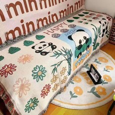沙髮巾 雙面加厚萬能蓋巾 北歐風通用沙髮墊, 1個, BA沙髮巾 熊貓款 A 沙髮蓋巾 ,90釐米X90釐米