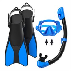 通用可調節長短腳蹼軟硅膠專業潛水設備游泳浮潛潛水三寶鰭片套裝, 蓝色