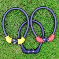 자전거 킥보드 자물쇠 유모차 도난 방지 잠금장치 와이어 케이블 비밀번호 튼튼한, 1개, 대형_옐로우