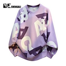 SVENGALI 潮流時尚運動外套，寬鬆百搭秋季印花字母圓領長袖衛衣