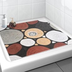 정사각형 샤워 매트 Yonala 61 x 61cm(24 x 24인치) 세련된 미끄럼 방지 샤워 매트 중앙 배수 구멍이 있는 내부 샤워용 부드럽고 다듬을 수 있는 PVC 수, 레트로 스텀프
