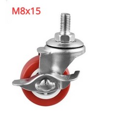 4 개/몫 1.5/2/2.5/3 인치 빨간색 PVC 캐스터 M8 나사 고정/범용/브레이크 바퀴 가구에 대 한 침묵 커피 테이블 도르래, 2.5 Inch, M8x15 Brake