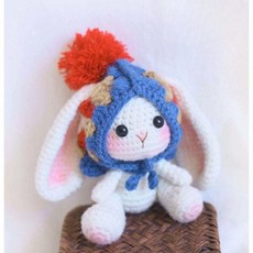 티류으스 1+1코바늘뜨기 도안 DIY 키링 만들기 토끼 파란색 뜨개질 세트 ZH, 파란색 머리 스카프 소재 패키지1+1, 1개