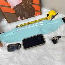 無品牌 運動腰包 男女款 跑步手機包 防水輕薄 健身小包, 天藍色,三口腰包 熱壓防水款 適合任何手機, 1個