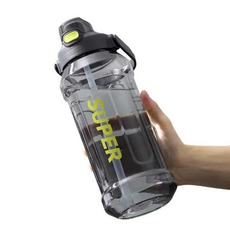SUPER 運動健身大容量吸管隨行杯 2000ML, 黑色+吸管, 1個, 1500ml