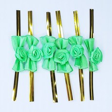 페토닷컴 예쁜 빵끈 포장끈 90종 모음 포장타이, 6개, 끈-72-컬러 장미빵끈 그린