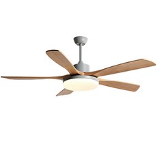 實木扇葉變色LED吸頂風扇燈，六檔風速，適用於餐廳臥室客廳, HC163灰+木紋色ABS葉(吊杆款)變頻遙控+手機APP+無極調光