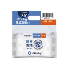 US baby 優生 75%酒精濕巾 食品級酒精 超厚型 10抽3入組, 3個, 75%超厚型10抽3入, 10張