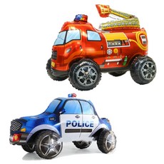 스마일파티 4D 입체 자동차 중장비 풍선 생일 파티, 2개, 소방차+경찰차