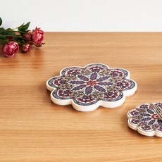 투르크와즈 튀르키예 터키 도자기 냄비받침대 돌 웨딩 답례품 센스있는 선물, HP108 빈티지모란