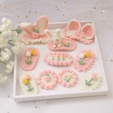 手工編織小兔子刺繡髮夾胸針 手工編織 鉤織diy材料包, 1個, 粉色系小兔子髮夾材料包送教程