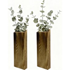 EMINGSKY 2팩 갈색 나무 벽 화분 - 가짜 녹지 말린 꽃 유칼립투스 줄기 거실 침실 사무실을 위한 현대적인 실내 장식을 농가 보호 주머니, Black