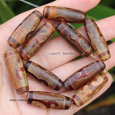 티벳 염주 1 조각 천연 마노 약 10x30mm 붉은 갈색 고대 티베트 Dzi 비즈 DIY 쥬얼리 만들기 용