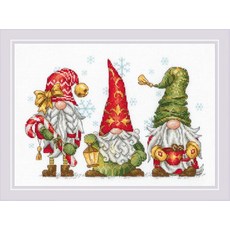 RIOLIS - Gingerbread Tale 2165 크리스마스 십자수 키트 15.2 x 21.3cm(6 x 8¼인치) 초보자 및 고급자를 위한 십자수 성인용 십자수, Jolly Gnomes