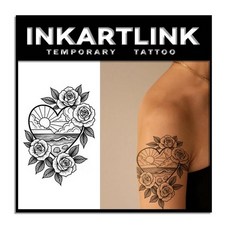INKARTLINK Tattoo Tech 미디엄 반영구 타투 2장 성인 아트 디자인 임시 타투 1-2주 지속 방수 사실적인 외관 반사 없음 (선셋 하트), 선셋 하트
