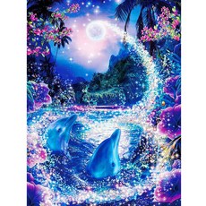 보석십자수 돌고래 그림 어린이 큐빅 캐릭터 십자수 전체수 보석십자수 DIY 키트 30 x 40 cm, 1개