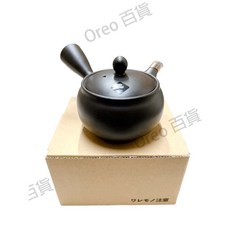 春秋窯 日本製 急須壺 手工泡茶壺 常滑燒 晶 - 自帶蜂巢濾網, 1個, 晶光黒浅ツボ無地急須(250ml)