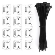 Kanemc 투명 케이블 타이 마운트 240개 14.9cm(5.9인치) 튼튼한 지퍼 120개 + 1.9cm(3/4인치) 접착 홀더 120개 셀프 잠금 나일론 와이어 나사 구, 투명 마운트+블랙 지퍼 타이