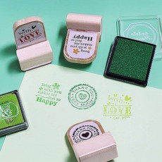 나무 스탬프 3p세트 브라운 인장 장식용 모양찍기 꾸미기 웨딩용 문구용