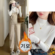 가을 겨울 임산부 상하복 임산부 슬림 반폴라티 + 멜빵 바지 세트 패션 임부 상하세트 YSQ