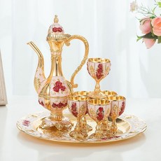 高檔南瓜造型酒具8件套組 1壺1托盤6酒杯 歐式白酒杯 創意家居擺件 酒杯組 小酒杯 酒具套裝960112, 小南瓜金白紅花, 1個