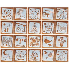 핸드페인팅 도안 스텐실 템플릿 세트 꽃 동물 고래 20개세트, 1개