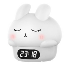 ULife生活選品 台灣現貨 兔子造型鬧鐘拍拍燈 小夜燈 伴睡燈 充電夜燈 時鐘, 羞羞兔 藍色