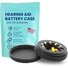 312 사이즈 배터리용 보청기 배터리 케이스 | 안전하고 간편한 접근을 위한 내장 자석 맞춤형 색상 정리함 주머니나 지갑용 슬림 캐디터퀴오스, 1 Pack, Black