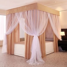 침대 암막 캐노피 공주풍 핑크 가림막 사각 체크 커튼 설치 1.2mx2.0mx1.95m 인, B. 옐로우 칸