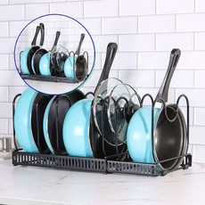 쌍문상회 후라이팬거치대 싱크대정리 길이조절 냄비 받침대 40872EA, 화이트