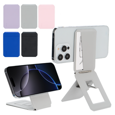 isee아이시 맥세이프 각도조절 거치대 라이브방송 삼각대 스탠드멀티 셀카봉 카드1장 카드지갑, 그레이, 1개