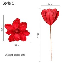 人造聖誕花 閃光16cm假花 攝影道具亮片聖誕樹裝飾仿真一品紅花, 1個, 紅