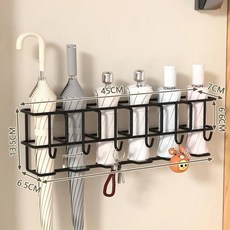 현대적인 미니멀리스트 벽걸이 우산 보관대 현관 우산꽂이 스탠드 금속 접이식 보관 선반, 4. 블랙 6 그리드 + 6 후크 [무료 추적 스티커], 1개