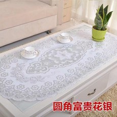 燙金歐式防水防油餐墊杯墊 茶几墊餐桌布, 1個, 圓角銀色,60*100cm 富貴花