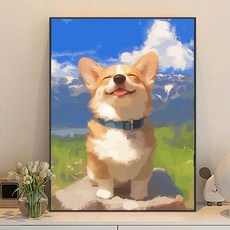 귀여운 강아지 DIY 수채화 페인팅 세트 셀프 피포페인팅 그림 그리기, 50x60cm, 코기 C, 1개