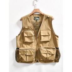 竹北 Goofing-off 戶外機能網狀透氣多口袋大口袋釣魚背心戰術背心, 卡其色,3XL