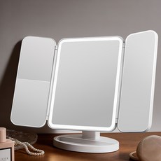 YOPENCE 충전식 LED 화장 조명거울 3단 확대 무선 탁상거울, 화이트