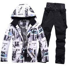 남성 스키복 세트 보드복 따뜻한 상하 커플 코튼 방수, 1개, 패브릭+블랙