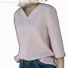 여성 브이넥 7부 오피스 블라우스 티셔츠 핑크컬러 자켓내피
