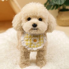 푸들 인형 애착 선물 생일 강아지 동물인형, 27CM, 스탠딩 애프리콧 - 옐로우 플레이드 넥, 1개