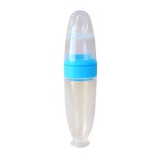 寶寶輔食勺 擠壓式 矽膠 餵奶器 21cm, 藍色, 1個, 90ml
