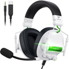 WESEARY WG2 유선 게이밍 헤드셋 RGB 3D 사운드 노이즈 캔슬링 마이크, 화이트 블랙