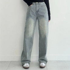 아이니 여성 워싱 와이드 청바지 데님 팬츠