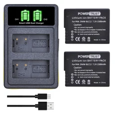 호환 PowerTrust DMW-BLC12 배터리 + 파나소닉 Lumix DMC-FZ200 FZ300 FZ1000 FZ2500 G5 G6 G7 GX8용 LED U